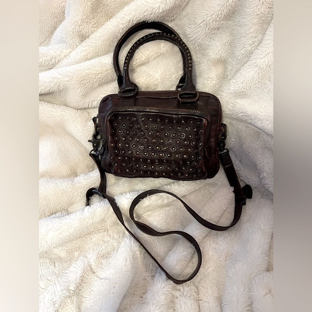 FRYE Dark Brown Studded Leather Satchel - Picture 3 of 11